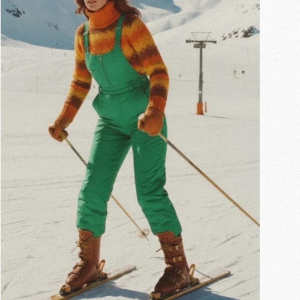 VTG 80s Swing West Zip Front  Green Ski Snowboard Bib Overalls Size Small